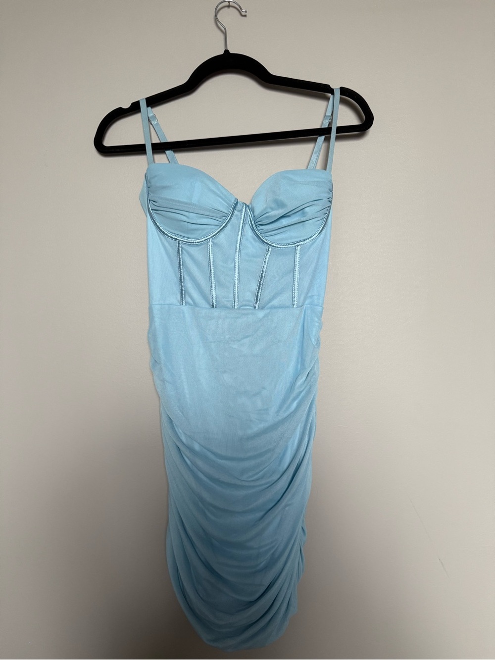 Abella Light Blue Ruched Mini Dress